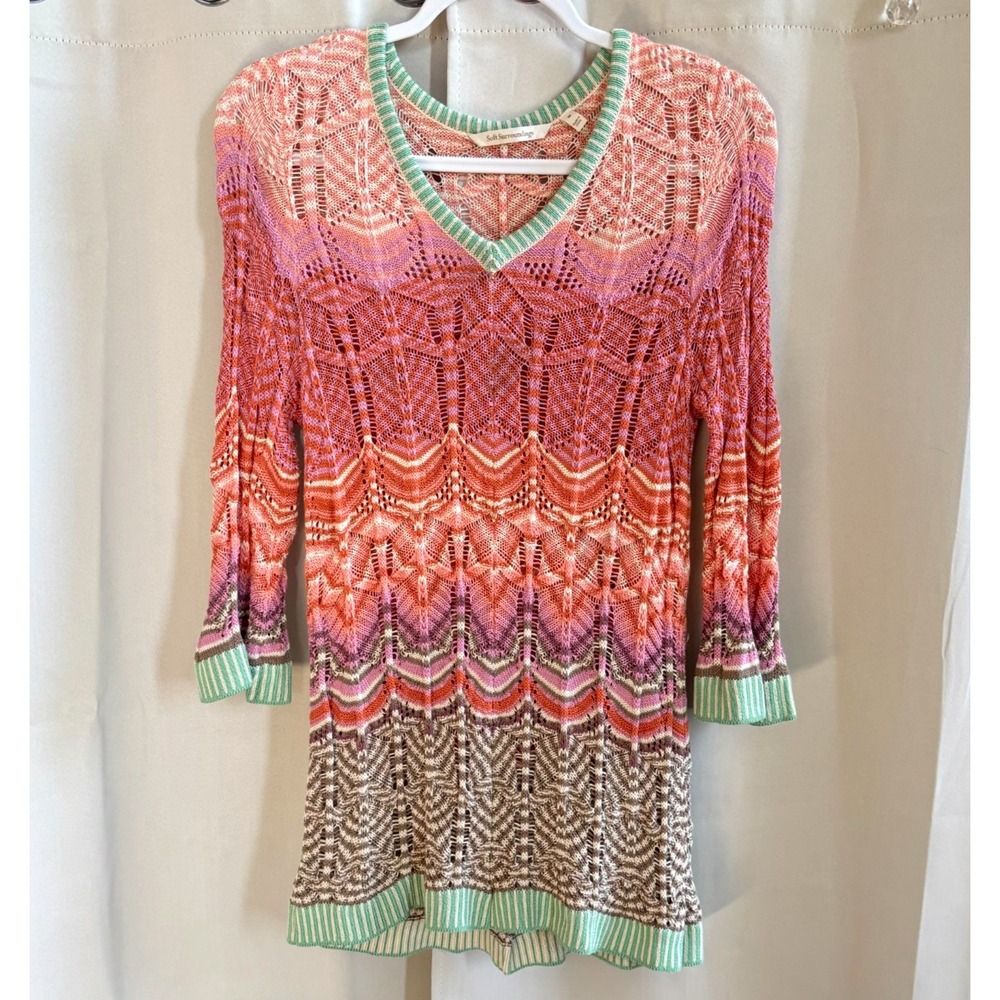 Soft Surrounding Rosita Sweater Pastel‎ Geometric Open Knit Pointelle Boho 19156